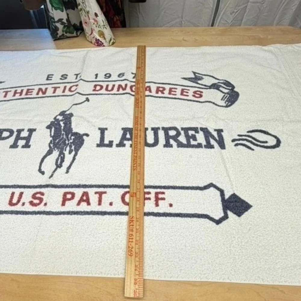 VTG Ralph Lauren Beach Towel Authentic Dungarees Cotton‎ Cream Navy 35